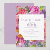 Paarse Roze Bloemige 60e Verjaardag Bewaar Datum Save The Date (Voorkant / Achterkant)
