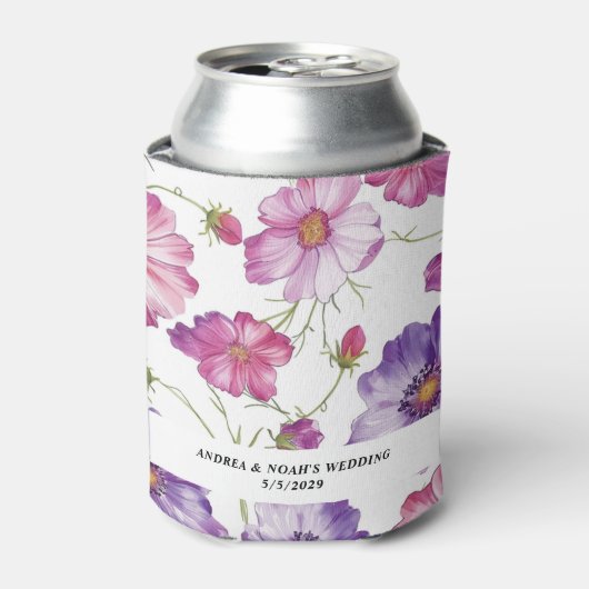 Paarse Roze Bloemige Bruiloft Blikjeskoeler (Blikje Voorkant)