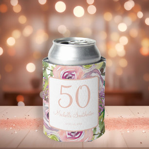 Paarse Roze Bloemige Gouden Glitters 50e Verjaarda Blikjeskoeler
