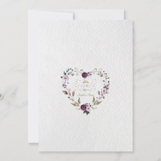 Paarse Roze Bloemige Gouden Mis Quince Quinceañera Kaart (Achterkant)