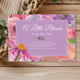 Paarse Roze Bloemige Luierraffle Baby Shower Informatiekaartje