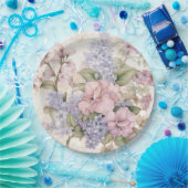 Paarse Roze Bloemige Papieren Bord (Feest)