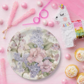 Paarse Roze Bloemige Papieren Bord (Feest)