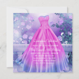 Paarse Roze Bloemige Princess Quinceañera Kaart