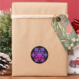 Paarse Roze Bloemige Sneeuwvlok Ronde Sticker