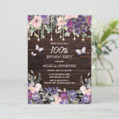Paarse Roze Bloemige Vlinder Rustieke 100ste Verja Kaart (Staand voorkant)