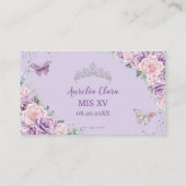 Paarse Roze Bloemige Zilveren Quinceañera Ontvangs Informatiekaartje (Achterkant)