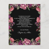 Paarse Roze Bloemige Zwarte Trouw Welkom  Informatiekaartje (Achterkant)