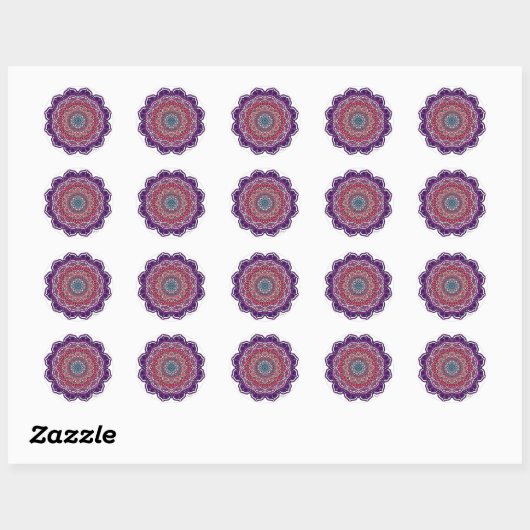 Paarse-Roze Bloemmandala Ronde Sticker (Vel)