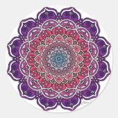 Paarse-Roze Bloemmandala Ronde Sticker (Voorkant)