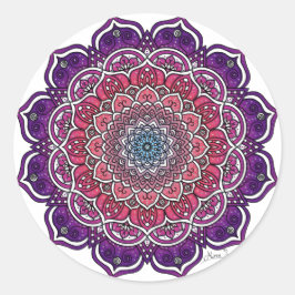 Paarse-Roze Bloemmandala Ronde Sticker