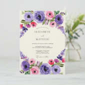 Paarse Roze Bloesem Whimsy Bruiloft Kaart (Staand voorkant)