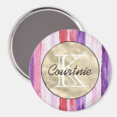 Paarse Roze Blush Rode Strepen Gouden Monogram     Magneet (Voorkant / Achterkant)