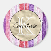 Paarse Roze Blush Rode Strepen Gouden Monogram     Magneet (Voorkant)