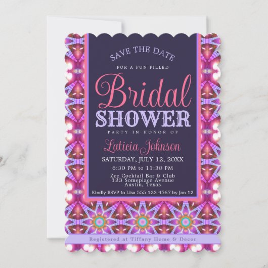 Paarse roze Bohemen Star Vrijgezellenfeest Party Kaart (Voorkant)