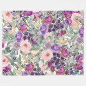 Paarse roze Boho Waterverf Flowers Fleece Deken (Voorkant (Horizontaal))