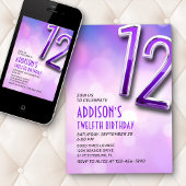 Paarse Roze Bokeh 12e Verjaardagsuitnodiging Kaart