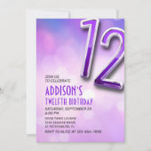 Paarse Roze Bokeh 12e Verjaardagsuitnodiging Kaart (Voorkant)