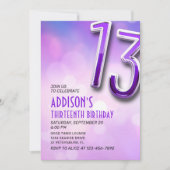Paarse Roze Bokeh 13e Verjaardagsuitnodiging Kaart (Voorkant)