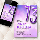 Paarse Roze Bokeh 13e Verjaardagsuitnodiging Kaart