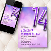 Paarse Roze Bokeh 14e Verjaardagsuitnodiging Kaart