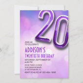 Paarse Roze Bokeh 20e Verjaardagsuitnodiging Kaart (Voorkant)