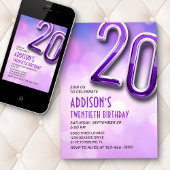 Paarse Roze Bokeh 20e Verjaardagsuitnodiging Kaart