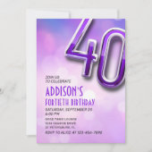 Paarse Roze Bokeh 40e Verjaardagsuitnodiging Kaart (Voorkant)