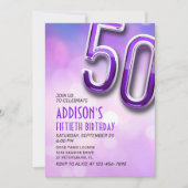 Paarse Roze Bokeh 50e Verjaardagsuitnodiging Kaart (Voorkant)