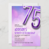 Paarse Roze Bokeh 75e Verjaardagsuitnodiging Kaart (Voorkant)