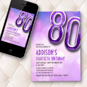 Paarse Roze Bokeh 80e Verjaardagsuitnodiging Kaart