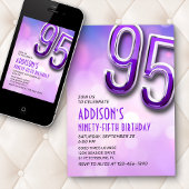 Paarse Roze Bokeh 95e Verjaardagsuitnodiging Kaart