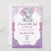 Paarse Roze Bokeh Olifant Invitation Glitter Kaart (Voorkant)