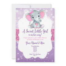 Paarse Roze Bokeh Olifant Invitation Glitter