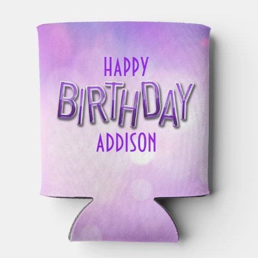 Paarse roze bokeh verjaardag blikjeskoeler (Achterkant)