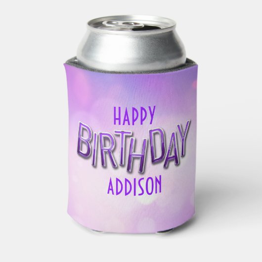 Paarse roze bokeh verjaardag blikjeskoeler (Blikje Achterkant)