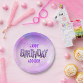 Paarse roze bokeh verjaardag papieren bordje (Feest)