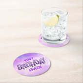 Paarse roze bokeh verjaardag ronde kartonnen onderzetter (Insitu)