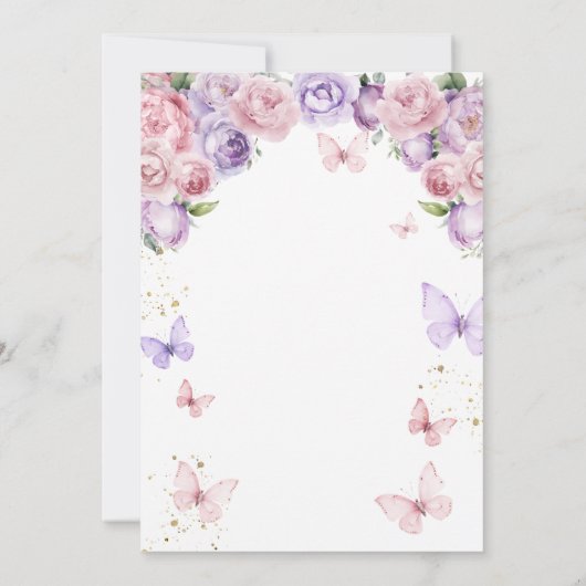 Paarse Roze Boog Onze Kleine Vlinder Verjaardag Kaart (Achterkant)