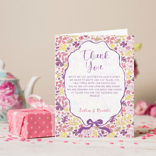 Paarse Roze Boog Wilde Bloemen Bloesems Baby Showe Bedankkaart