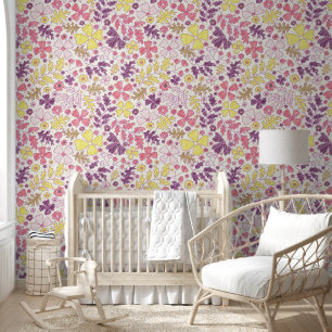 Paarse Roze Boog Wilde Bloemen Bloesems Baby Showe Behang