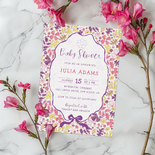 Paarse Roze Boog Wilde Bloemen Bloesems Baby Showe Kaart