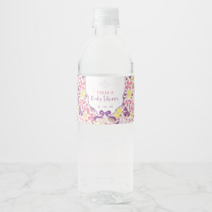 Paarse Roze Boog Wilde Bloemen Bloesems Baby Showe Waterfles Etiket