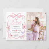 Paarse Roze Bow Butterfly Girl Baby shower Foto Kaart (Voorkant)