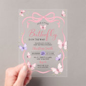 Paarse Roze Bow Little Butterfly Baby shower Acryl Uitnodigingen (Insitu (Draagbaar))