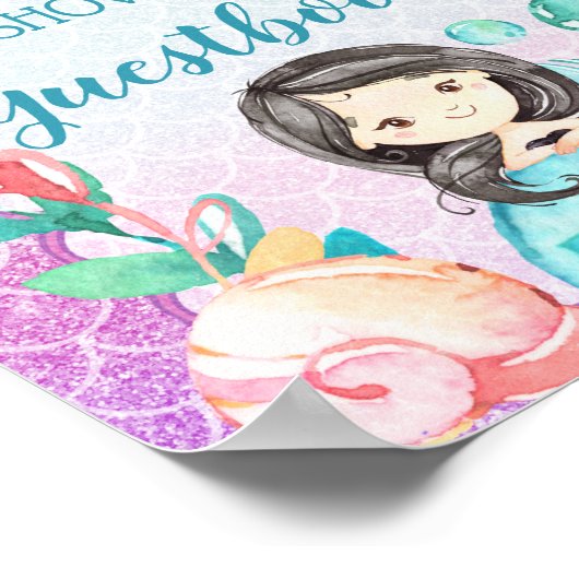 Paarse roze bruidsmeisje Baby shower Guestbook Poster (Hoek)