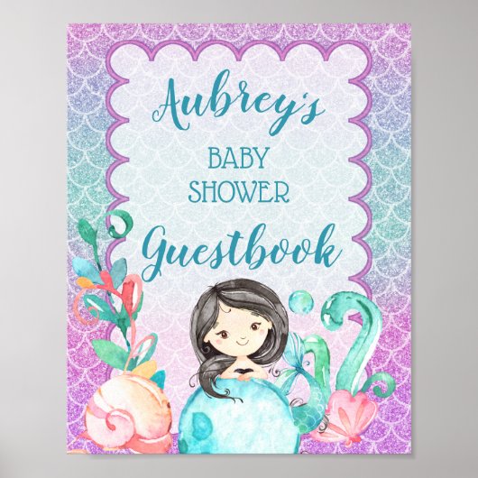 Paarse roze bruidsmeisje Baby shower Guestbook Poster (Voorkant)