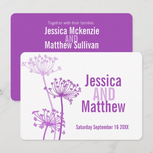 Paarse roze bruiloft voor  kervel kaart (Voorkant / Achterkant)