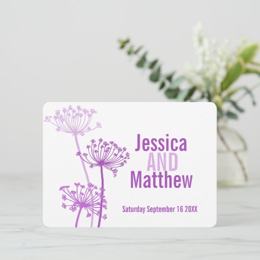 Paarse roze bruiloft voor  kervel kaart (Staand voorkant)