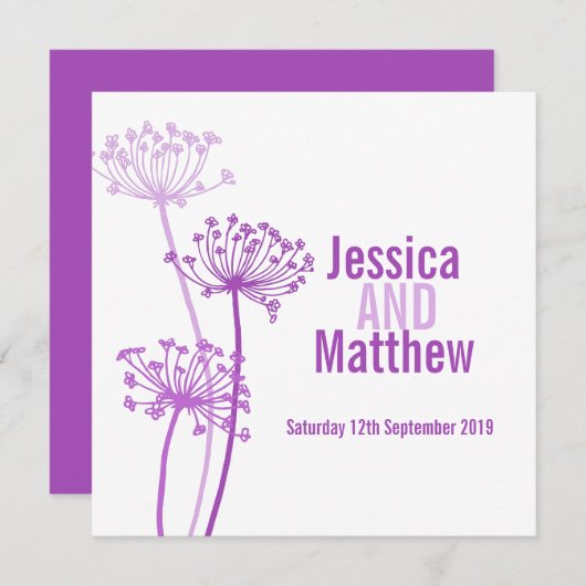 Paarse roze bruiloft voor  kervel kaart (Voorkant / Achterkant)